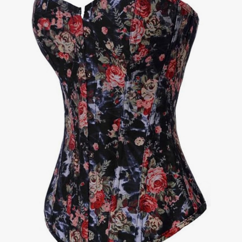 Amazon Floral Bustier Top - Black and Red